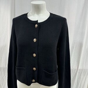 Black Cardigan 100% Cotton with Gold Buttons